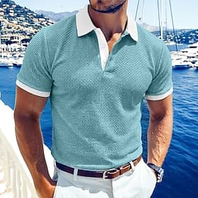Herren Golfshirt Golf Poloshirts Lässig Arbeit Revers Kurzarm Basic Modern Einfach Farbblock Knöpfe Sommer Normale Passform Blau Schwarz Himmelblau Dunkelgrau — image 1