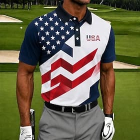 4. juli 2026 250. Herre Amerikansk amerikansk flagg Golf Sports poloskjorter Kortermet Poloskjorter Skjorter med krage Fritid treningsklær 3D-utskrift Knapper