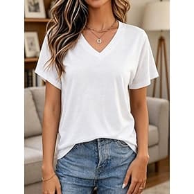 Women's T Shirt Tee Top Solid Color Elegant Fashion Short Sleeve Raglan Sleeves V Neck Regular Tops Casual Daily Summer claret Cailan Black White Navy Blue Sum