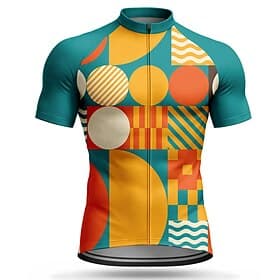 Men Cycling Jersey Geometric Short Sleeve Bike Jersey Activewear Top with 3 Rear Pockets UV Resistant Quick Dry With Pockets Front Zipper Sports Yellow Pink Da