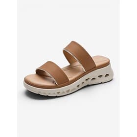 Women's Camel Arch Support Comfort Slide Sandals – Double Strap Cushioned Platform Summer Slippers with Shock Absorbing Sole for All-Day Walking, Travel  Every