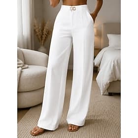 Damen Weites Bein Anzughose Elegant Mode Volle Länge Hohe Taille Bequem Büro Formell Straße Dunkelgrau Schwarz Weiß Aprikose Sommer Frühling Normale Passform