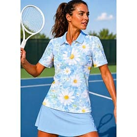 Mulheres Floral Camisa Esportiva Camisa polo de caminhada Camisa de tênis Camiseta de tênis Manga Curta Floral Botões UPF50 Resistente a UV Elasticidade Alta P thumbnail 2