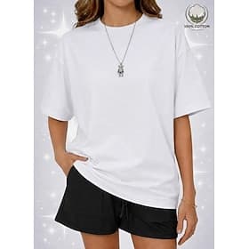 Women's 100% Cotton Oversized Tee T Shirt Solid Color Fashion Classic Casual Short Sleeve Crew Neck Round Neck Regular Tops Daily Sports Going out Sage Green B