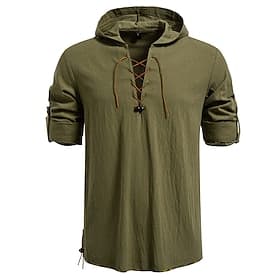 Medieval Renaissance Shirt Long Sleeves Viking Linen-Look Texture Fancy Dress Men's Halloween Carnival Performance LARP Ren Faire Adults' Shirt