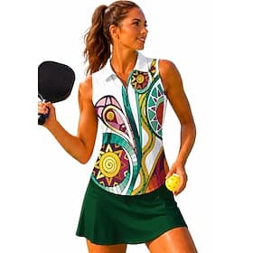 Women's Geometric Abstract Tops Sport Shirt Golf Polo Shirt Tennis Shirt Sleeveless Zipper Floral UPF50 UV Resistant High Elasticity Moisture Wicking Breathabl