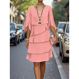Women's Mini Dress Chiffon Dress Tiered Dress Fashion Modern Outdoor Holiday Going out Regular Fit Plain Half Sleeve Crew Neck Blue Black Pink Spring Fall