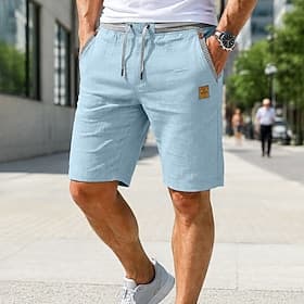 Homens Shorts de linho Shorts de verão Shorts de praia Com Cordão Bolsos Cintura elástica Bloco de cor Cor Única Conforto Respirável Comprimento do joelho Casu