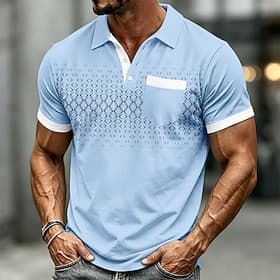 Men's Geometic Polo Shirts Short Sleeve Polo Shirts Collared Shirts Casual Business Casual Outdoor Athleisure Daily Wear 3D Print Buttons Breathable Mesh Sprin