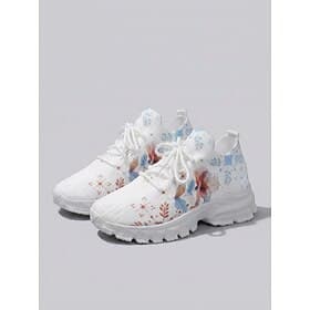 Women's White Floral Slip On Sneakers – Lightweight Breathable Knit Walking Shoes for Travel, All-Day Comfort  Casual Wear