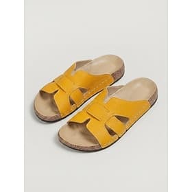 Women's Yellow Cutout Comfort Footbed Slides – Wide Fit Box Open Toe Slide Sandals with Cushioned Insole  Lightweight Non-Slip Outsole for Travel, Casual Wear
