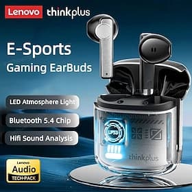 Écouteurs sans fil Lenovo ThinkPlus LP53 Bluetooth 5.4, casque gaming stéréo haute fidélité, casque e-sport à faible latence avec éclairage d'ambiance LED Micr