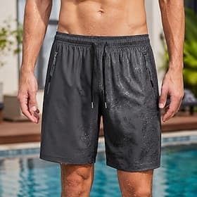 Men's Swim Trunks Swim Shorts Board Shorts Pocket Elastic Waist Plain Quick Dry Knee Length Casual Outdoor Beach Vacation Fashion Lake blue Khaki Micro-elastic