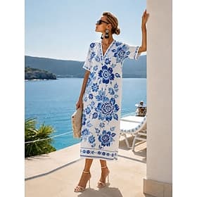 Women's Midi Dress Shirt Dress Sundress Vintage Dress Formal Dresses Elegant Vacation Vintage Elbow Sleeve Home Work Beach Regular Fit Floral Graphic Abstract
