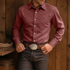 Chemise homme Softfade™ décontractée, chemise en jean, chemise délavée à l'acide, chemise unie à manches longues teinte en pièce, col, vêtements patchwork déco thumbnail 4