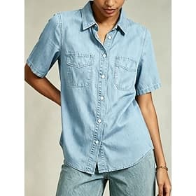 Women's Shirt Blouse Denim-look Buttons Solid Color Elegant Vacation Casual Short Sleeve Shirt Collar Regular Tops Casual Blue Spring