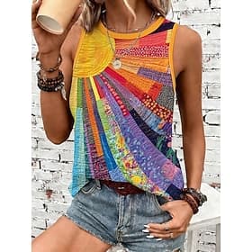 Women's Tank Top Graphic Geometric Vintage Stylish Casual Sleeveless Crew Neck Regular Tops Casual Daily Yellow Summer Spring