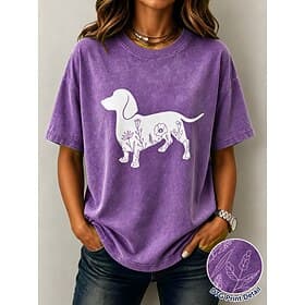 Femmes 100% Coton T-shirt Hauts effet délavé vintage Imprimé Graphique Animal ancien Mode Élégant Manche Courte Col ras du cou Hauts Réguliers Occasionnel Quot thumbnail 3