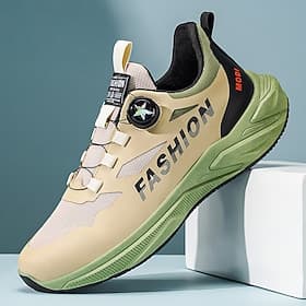 Baskets de course beiges et vertes pour homme, chaussures de marche athlétiques à lacets, chaussures de sport légères et amortissantes pour la salle de sport,