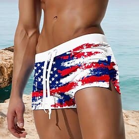 Men's US Flag Swim Trunks Swim Shorts Board Shorts Mid Waist Patriotic Outdoor Holiday Drawstring with Mesh lining Elastic Waist Designer Clothing Apparel thumbnail 5