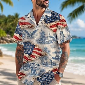 4 juillet 2026, 250e anniversaire Homme Drapeau Américain Aigle Chemise Chemise Boutonnée Chemise à col camp Manche Courte Patriotique Quotidien Festival Été P