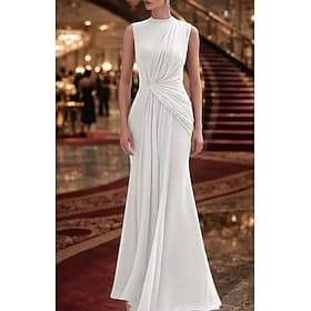 Sirène Trompette Soirée en ligne A Longueur au sol Robe de Soirée Élégant Tapis rouge Sans manches Col montant Mariage Formel Satin Tissu Extensible Dos Béniti