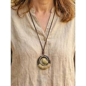 Women's Boho Wooden Pendant Necklace Vintage Alloy Statement Jewelry Handmade Nature Inspired Long Cord Necklace Ethnic Artisan Fashion Accessories for Vacatio