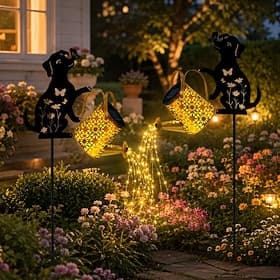 Lot de 2 lampes solaires d'extérieur en forme de silhouette de chien pour arrosoir – lampes à piquer pour allée de jardin, pelouse, terrasse, fleurs, fêtes, vi