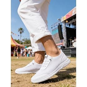 Men's Sporty Casual Music Festival PU Leather Mesh Comfortable Breathable Lace-up Black White Blue Summer Spring Fall