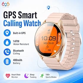 Montre connectée GPS pour homme et femme avec appels Bluetooth, GPS intégré, écran rond HD 1,3 360x360, étanche 1 ATM, batterie longue durée 400 mAh, plus de 1