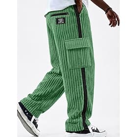 Homme Pantalons Cargo Pantalons Pantalon en velours côtelé Pantalon décontracté Pantalons Amples Cordon de serrage Patchwork Poche à Fermeture Éclair Couleur U