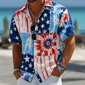 4 juillet 2026, 250e anniversaire Homme Etoile Tie Dye Drapeau Américain Chemise Chemise d'été Chemise Boutonnée Manche Courte Patriotique Extérieur Festival É thumbnail 5
