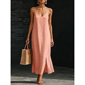 Women's Maxi Dress Casual Dress Elegant Vacation Daily Outdoor Vacation Loose Fit Plain Sleeveless V Neck White Light Blue Pink Navy Blue Summer