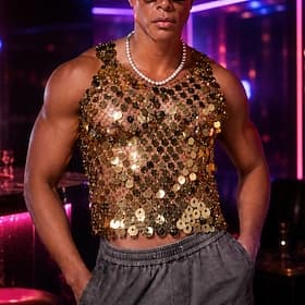 Rétro Vintage Disco Années 1980 Débardeur Sans manches Disco Paillettes Couleur métalique brillante Col Rond Déguisement Homme Halloween Carnaval Soirée Boîte