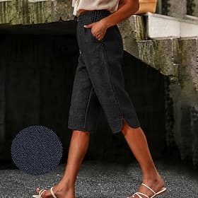 Femmes aspect denim Pantalon capri Vacances Basique Capris Taille haute Confort Confortable Non Elastique Vacances Formel Tenue quotidienne Noir bleu marine Bl
