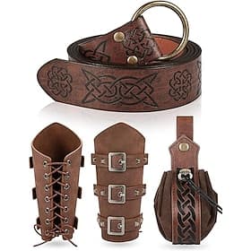 Set Rétro Vintage Médiéval Renaissance Ceinture Taille Protège-bras Sac Banane avec accessoires Guerrier Ranger Déguisement Celtique Viking Halloween Carnaval