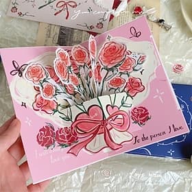 Carte pop-up 3D rose, carte de vœux romantique avec bouquet de roses pour elle, épouse, petite amie, maman - carte florale faite main pour la fête des mères, l