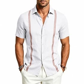 Men's Shirt Summer Shirt Beach Shirt Button Up Shirt Patchwork Outdoor Beach White Black Navy Blue Khaki Short Sleeve Turndown Spring  Summer Clothing Apparel