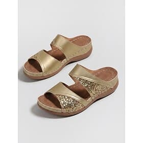 Sandales à enfiler confortables pour femmes, ornées de paillettes dorées métallisées – sandales à bout ouvert avec détails scintillants, idéales pour les prome