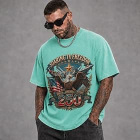 4th of July 2026 250th Men's Eagle American 100 Cotton Acid Wash Heavyweight T-shirt Short Sleeve T shirt DTG Crew Neck Shirt Fashion Daily Holiday Spring Summ