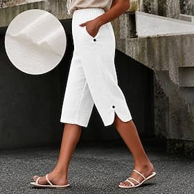 Femmes Pantalon capri Vacances Longueur mollet Taille haute Confort Confortable Micro-Élastique Vacances Tenue quotidienne Rose pâle Noir Blanche Été Printemps
