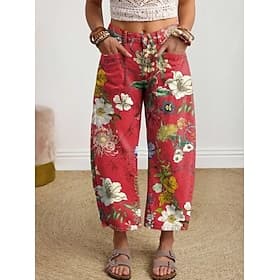 Femmes Jambe large Slacks Pantacourt Vacances ancien Occasionnel Longueur cheville Taille haute Fleuri Graphique Fleur / Floral Imprimé Confortable Confort Res