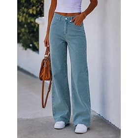 Mujer Vaqueros Chinos Pantalones Rectos Moda Longitud total Alta cintura Rígido Vacaciones Formal Negro Azul Claro Gris Primavera thumbnail 3