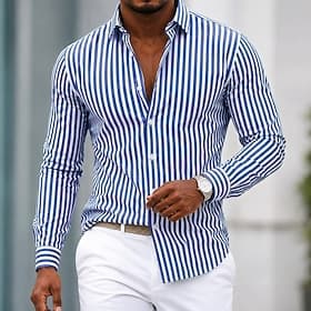 Homme Chemise Chemise habillée Chemise boutonnée Chemise sans repassage Rayé Occasionnel Quotidien Bleu Blanche Noir Vert manche longue Col Rabattu Toutes sais
