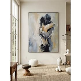 Tableau abstrait à l'huile, entièrement peint à la main, représentant des amoureux noirs, sans cadre ni visage, idéal pour décorer un salon.