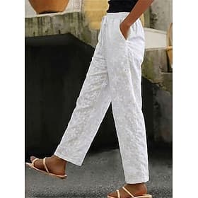 Femmes Pantalon en dentelle Droit Mode Basique Longueur cheville Taille haute Fleuri Avec Poches Taille Élastique Confort Confortable Respirant Non Elastique Q