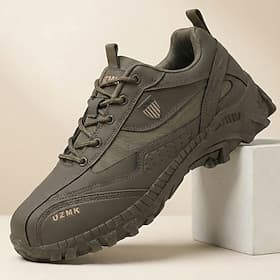 Men's Sporty Casual Daily Outdoor PU Leather Canvas Comfortable Slip Resistant Flexible Lace-up Khaki Black Summer Spring All Seasons