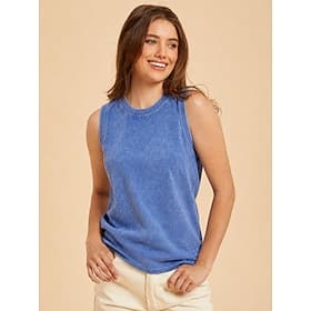 Femmes 100% Coton T-shirt Débardeur Lavé Lavage à l'acide Lavage vintage ancien Mode Élégant Sans manches Manche raglan Col ras du cou Hauts Réguliers Occasion