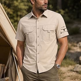 Homme Drapeau Américain Aigle Chemises de pêche Chemise Cargo Chemise utilitaire Manche Courte Patriotique Extérieur Fête Printemps  Été Col de chemise Séchage