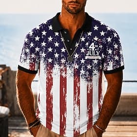 4th of July 2026 250th Men's American US Flag Hawaiian Polo Shirts Short Sleeve Polo Shirts Collared Shirts Casual Athleisure Daily Wear Festival Outfit 3D Pri thumbnail 3